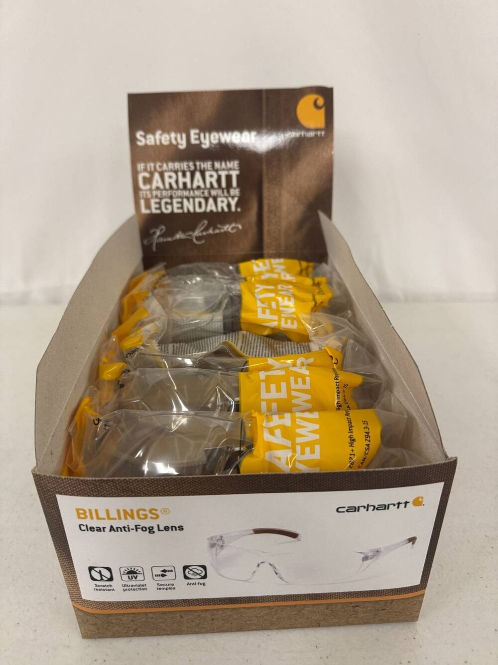 Carhartt Billings CH110ST Safety Glasses Clear Anti-Fog Lens UV 12 Pack Box